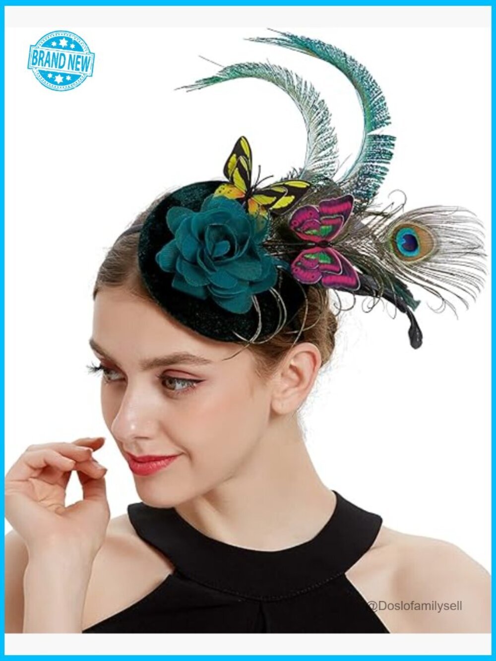 Pillbox Fascinator Hat with Butterfly Feather Cocktail Headband Derby Tea Party